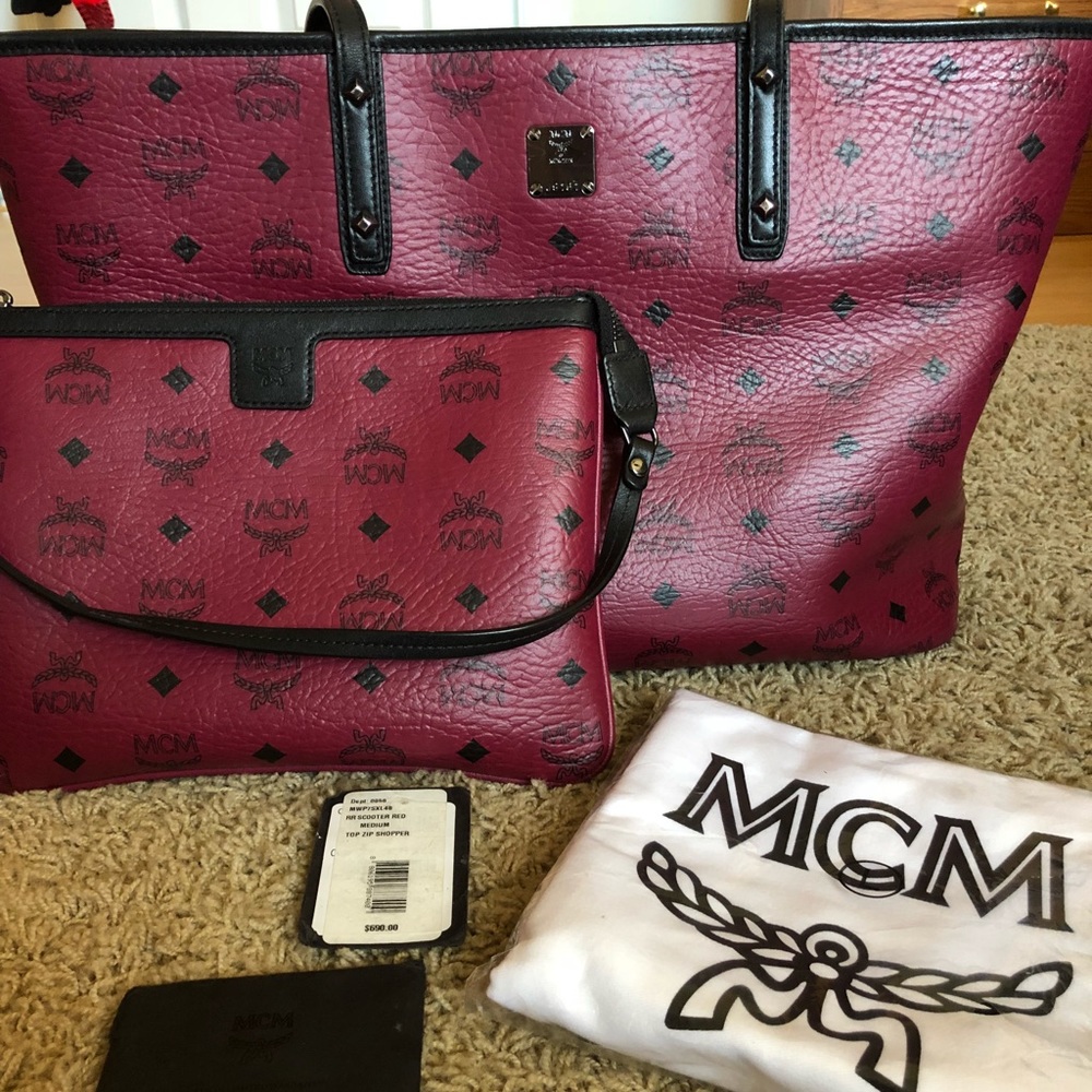 MCM Medium Anya Coated Canvas Top Zipper Shopper